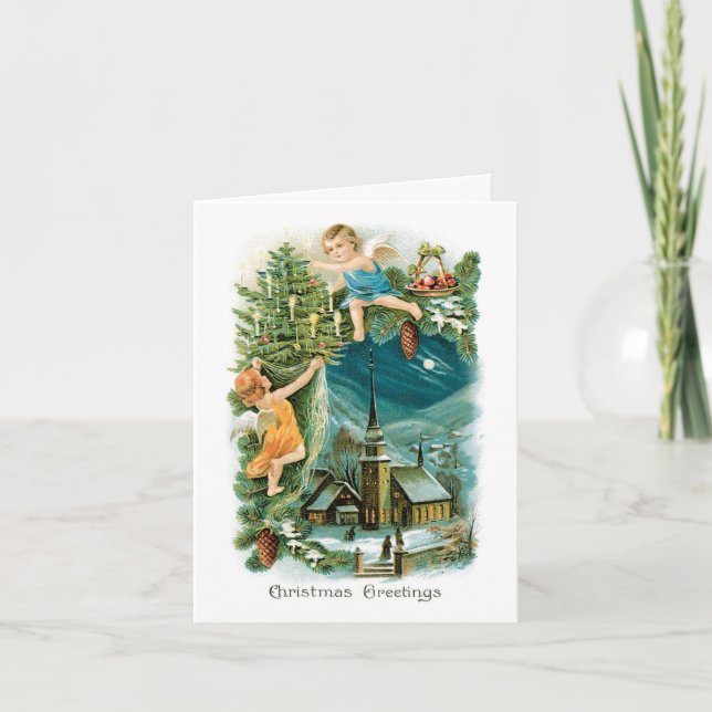 Tarjeta Festiva Vintage Christmas Card - Christmas Greetings (Anverso)