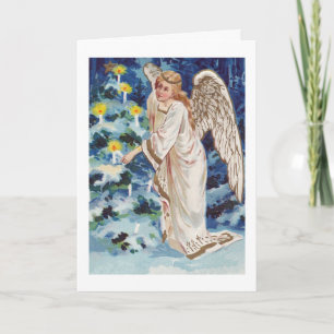 Tarjeta Festiva Vintage Christmas Card con Angel