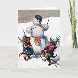 Tarjeta Festiva Vintage Christmas Card, Gats Sleigh Ride