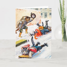 Tarjeta Festiva Vintage Christmas Card, Gats Sleigh Ride