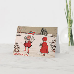 Tarjeta Festiva Vintage Christmas Card   Glædelig Jul Noruega