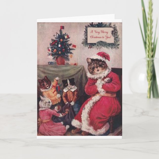 Tarjeta Festiva Vintage Christmas Card, Louis Wain Cats (Anverso)