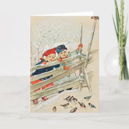 Tarjeta Festiva Vintage Christmas Card | Niños nevados