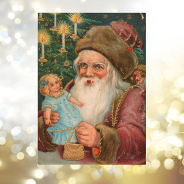 Tarjeta Festiva Vintage Christmas Card Retro Santa Claus pequeña m