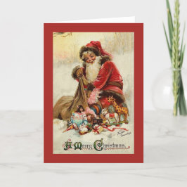 Tarjeta Festiva Vintage Christmas Card | Santa con regalos
