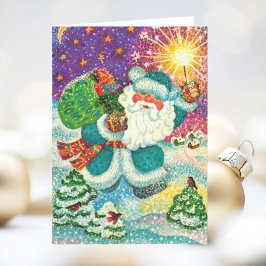 Tarjeta Festiva Vintage Christmas Card | Santa In the Snow bright