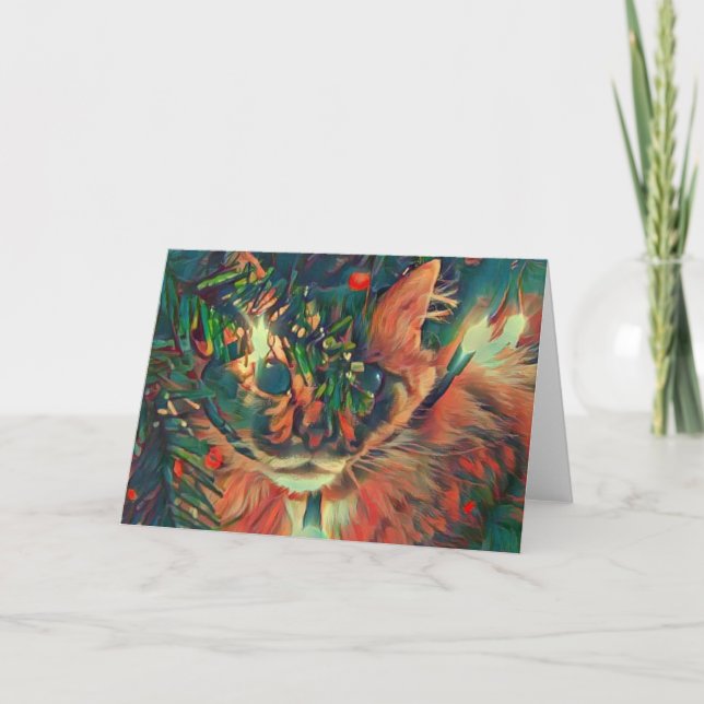 Tarjeta Festiva Vintage Christmas Cat Holiday Card (Anverso)