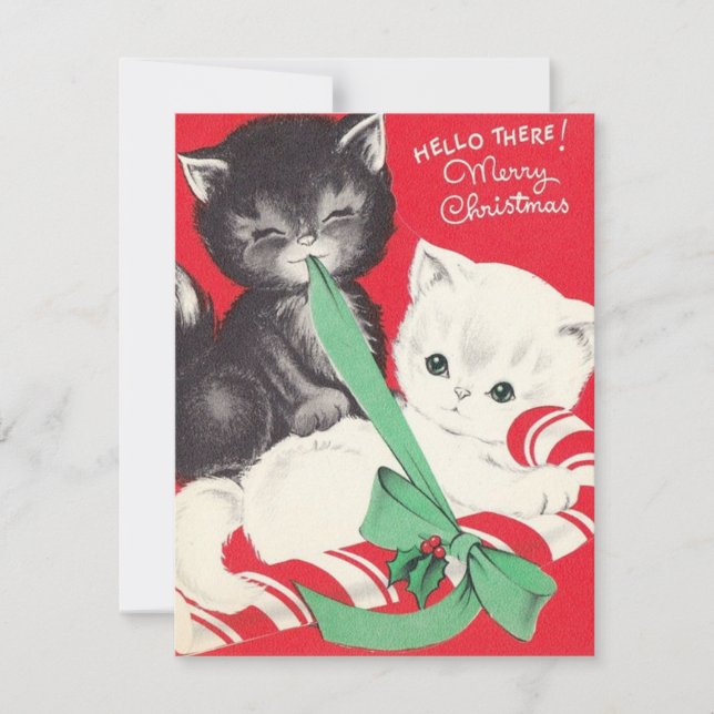 Tarjeta Festiva Vintage Christmas Cats CandyCane (Anverso)