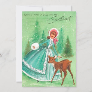 Tarjeta Festiva Vintage Christmas Chica Deer Squerido