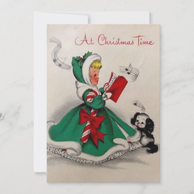 Tarjeta Festiva Vintage Christmas Chica Singing (Anverso)