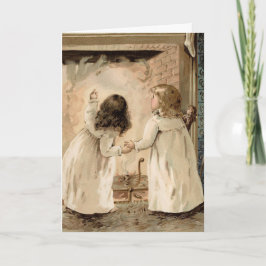 Tarjeta Festiva Vintage Christmas Children Buscando a Santa María