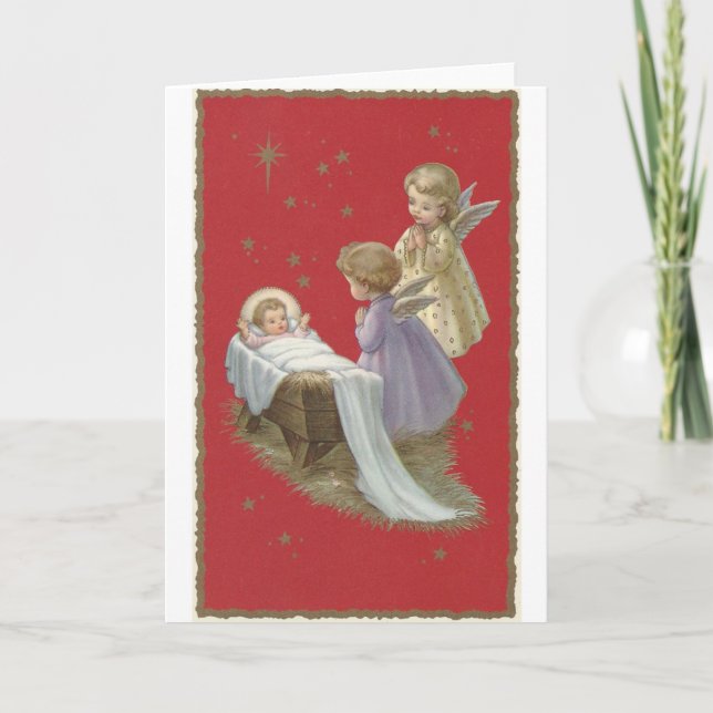 Tarjeta Festiva Vintage Christmas Christ Child And Angels (Anverso)