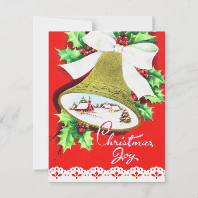 Tarjeta Festiva Vintage Christmas Church Bell (Anverso)