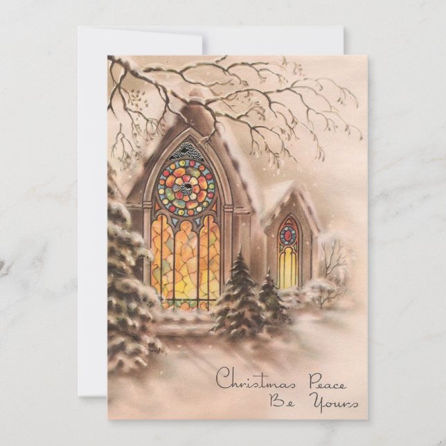 Tarjeta Festiva Vintage Christmas Church Holiday Card (Anverso)