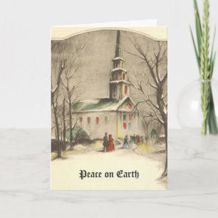 Tarjeta Festiva Vintage Christmas, Church in Winowscape