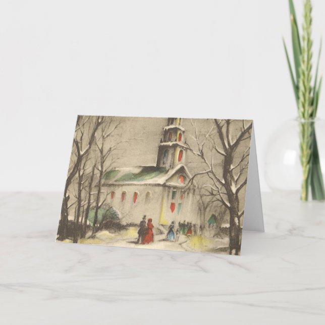 Tarjeta Festiva Vintage Christmas, Church in Winowscape (Anverso)