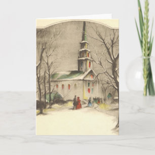 Tarjeta Festiva Vintage Christmas, Church in Winowscape
