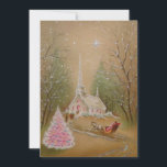 Tarjeta Festiva Vintage Christmas Church Purpurina Winter<br><div class="desc">Caballo vintage de Navidad y trineo yendo a la escena de la nieve del purpurina de invierno de la iglesia. Perfecta adición a tu colección de cosechas o excelente para enviarte a tu familia y amigos durante las vacaciones. Esto se puede transferir a otros productos, incluyendo una tarjeta de vacaciones...</div>