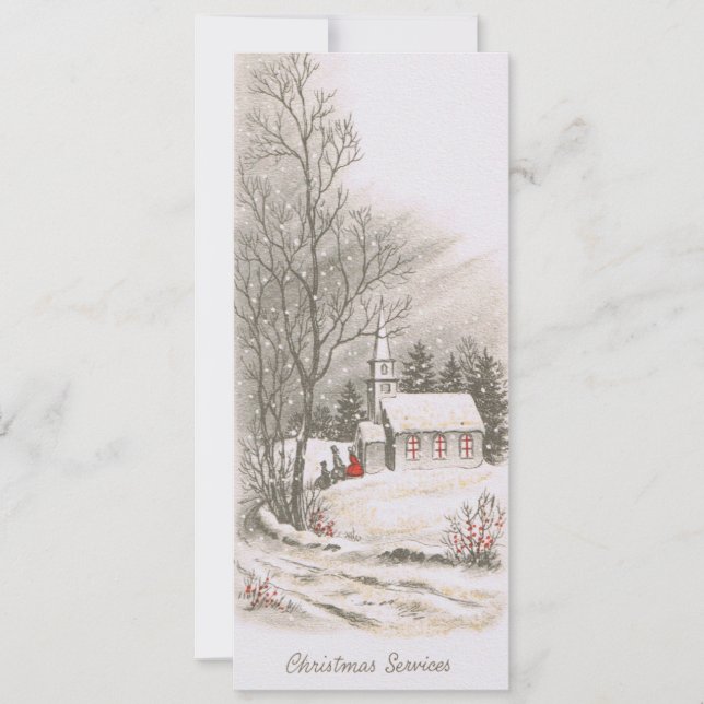 Tarjeta Festiva Vintage Christmas Church Service (Anverso)