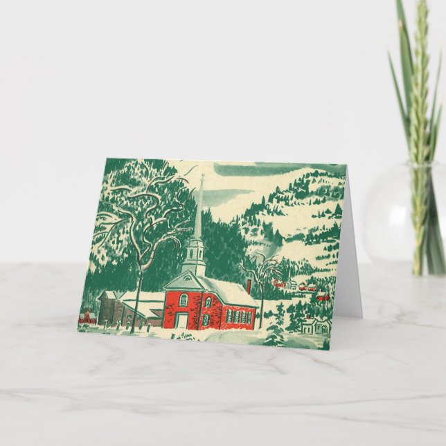 Tarjeta Festiva Vintage Christmas Church, Snowscape in Winter (Anverso)