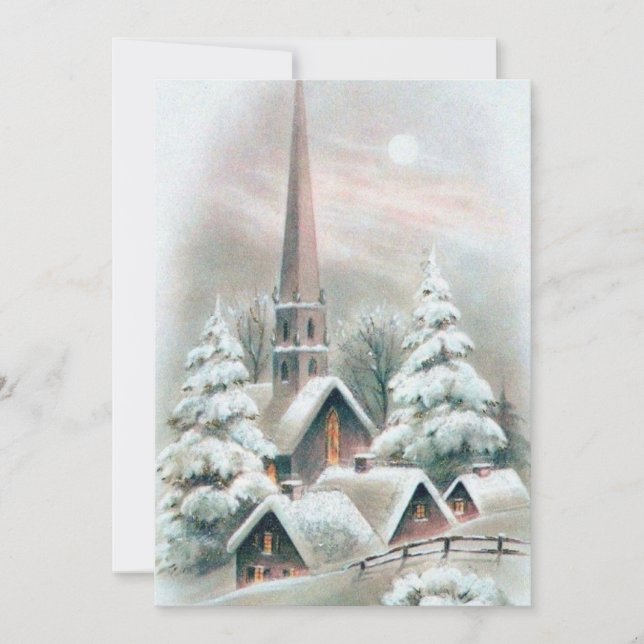 Tarjeta Festiva Vintage Christmas Church Village Winter (Anverso)