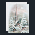 Tarjeta Festiva Vintage Christmas Church Village Winter<br><div class="desc">Vintage escena de nieve del pueblo de la iglesia de Navidad. Perfecta adición a tu colección de cosechas o excelente para enviarte a tu familia y amigos durante las vacaciones. Esto se puede transferir a otros productos,  incluyendo una tarjeta de vacaciones plegada.</div>