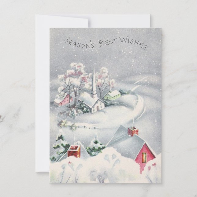 Tarjeta Festiva Vintage Christmas Church Winter Scene (Anverso)