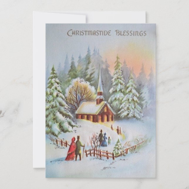 Tarjeta Festiva Vintage Christmas Church Winter Scene (Anverso)