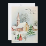 Tarjeta Festiva Vintage Christmas Church Winter Scene<br><div class="desc">Vintage Navidad Familiar yendo a la iglesia Tarjeta de vacaciones de invierno.</div>