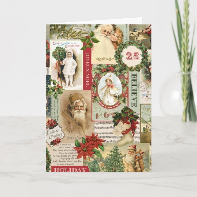 TARJETA FESTIVA VINTAGE CHRISTMAS COLLAGE (Anverso)