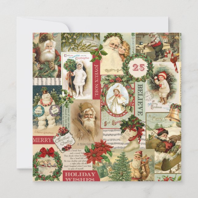 TARJETA FESTIVA VINTAGE CHRISTMAS COLLAGE (Anverso)