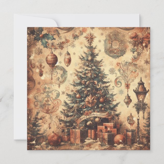 Tarjeta Festiva Vintage Christmas Collage Flat Holiday Card (Anverso)