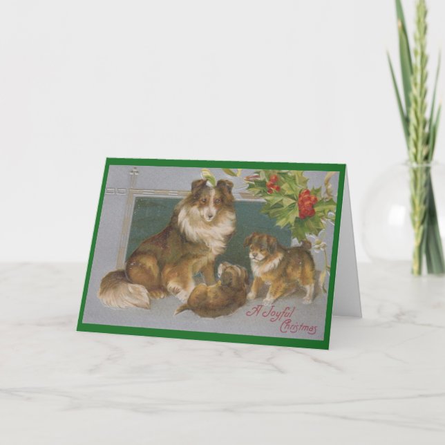 Tarjeta Festiva Vintage Christmas Collies Abuelos (Anverso)
