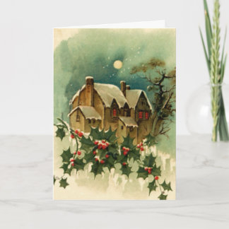 Tarjeta Festiva Vintage Christmas Cottage