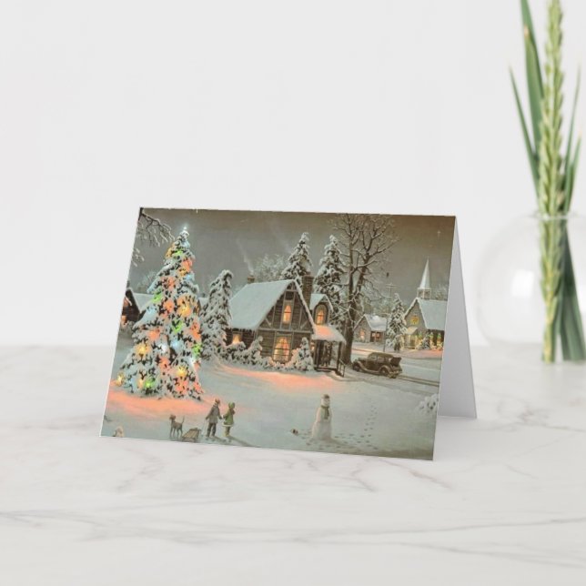 Tarjeta Festiva Vintage Christmas Cottage (Anverso)