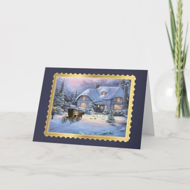 Tarjeta Festiva Vintage Christmas Cottage (Anverso)
