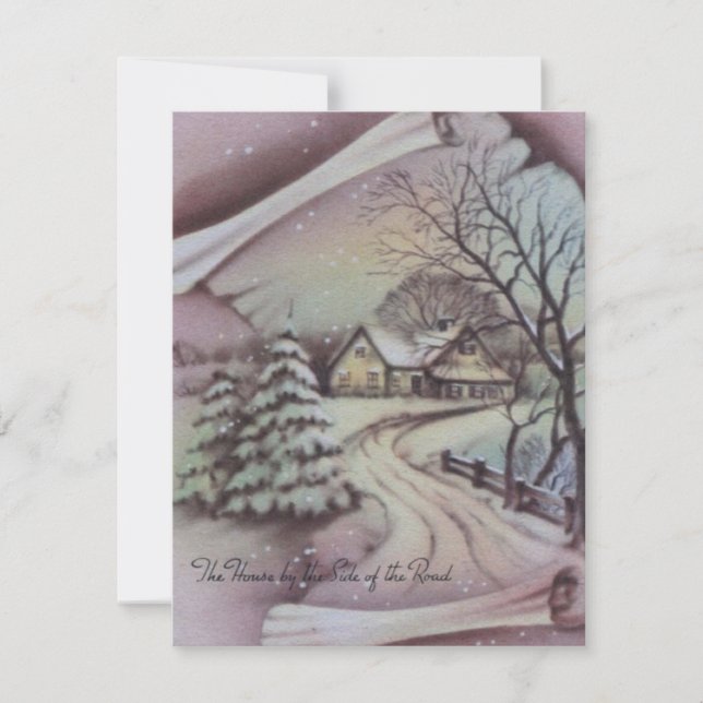 Tarjeta Festiva Vintage Christmas Cottage House Winter (Anverso)