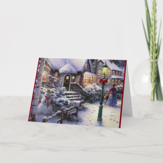 Tarjeta Festiva Vintage Christmas Cottage Snow (Anverso)