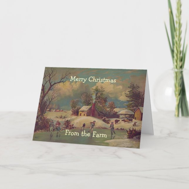Tarjeta Festiva Vintage Christmas Country Farm Scene Card (Anverso)