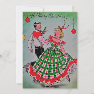 Tarjeta Festiva Vintage Christmas Couples Dance