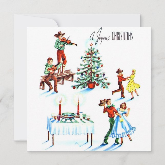Tarjeta Festiva Vintage Christmas cowboys and Cowgirls Dancing (Anverso)