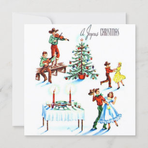 Tarjeta Festiva Vintage Christmas cowboys and Cowgirls Dancing