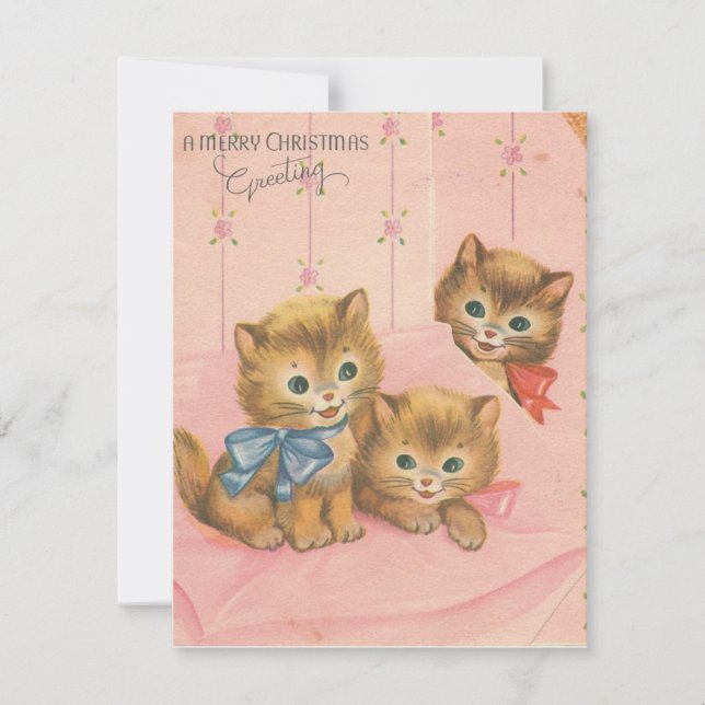 Tarjeta Festiva Vintage Christmas Cute Kittens (Anverso)
