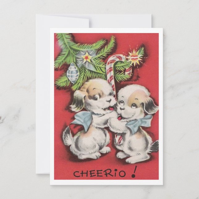 Tarjeta Festiva Vintage Christmas Cute Puppies (Anverso)