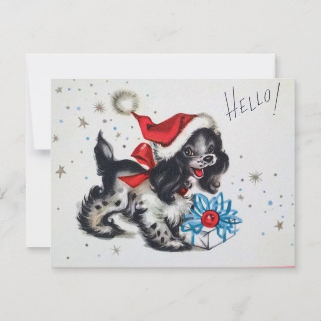 Tarjeta Festiva Vintage Christmas Cute Puppy (Anverso)