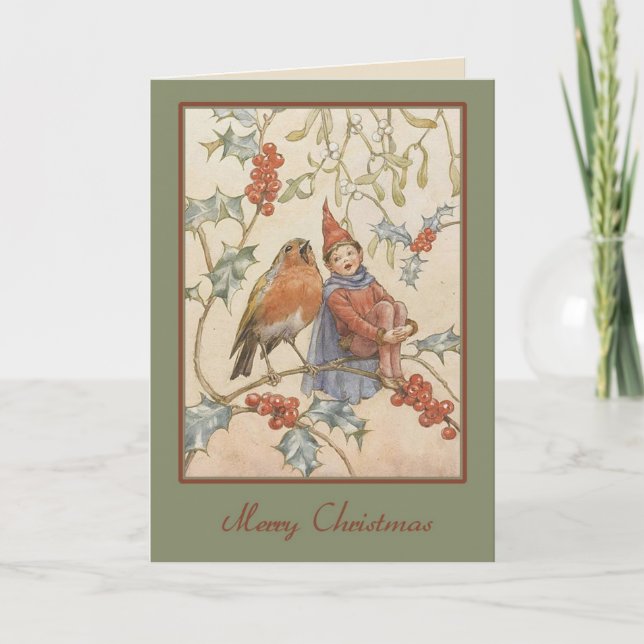 Tarjeta Festiva Vintage Christmas Elf (Anverso)