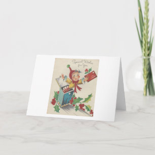 Tarjeta Festiva Vintage Christmas Elf In A Box