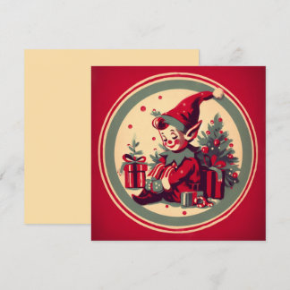 Tarjeta Festiva Vintage Christmas Elf Retro Xmas