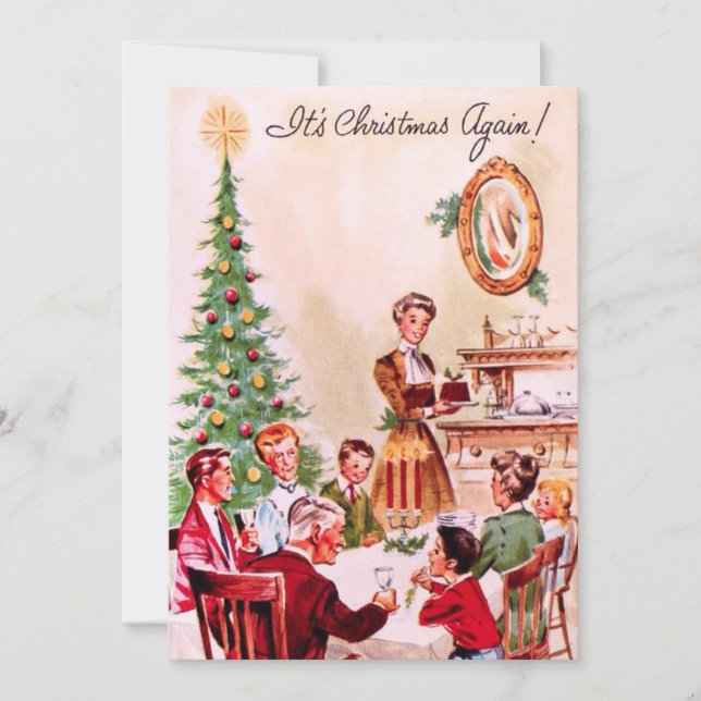 Tarjeta Festiva Vintage Christmas Family Dinner (Anverso)