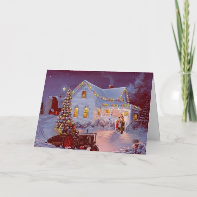 Tarjeta Festiva Vintage Christmas Family Scene (Anverso)